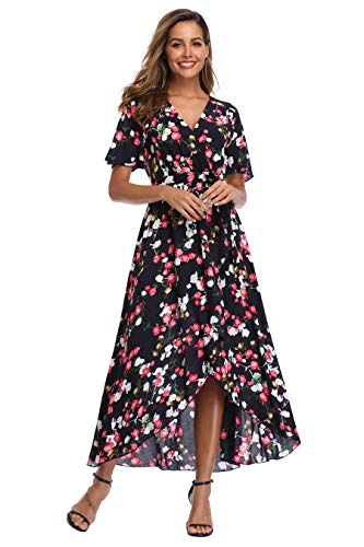 Image of VintageClothing Women's Wrap V Neck Floral Summer Dresses High Low Maxi Casual