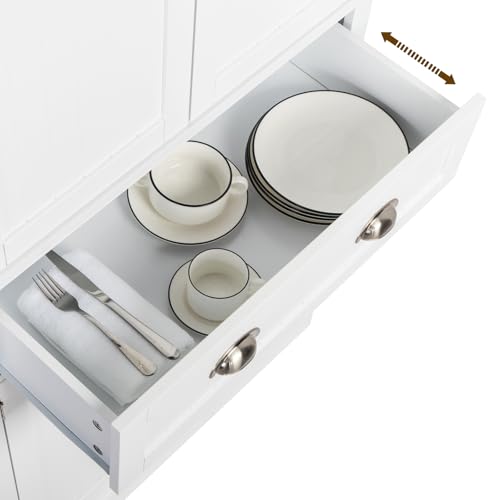 Image of VINGLI 71-Inch White Storage Cabinets with Drawers, Freestanding Pantry Cabinets with Doors and Shelves Adjustable, Wood Farmhouse Kitchen Pantry Cupboard