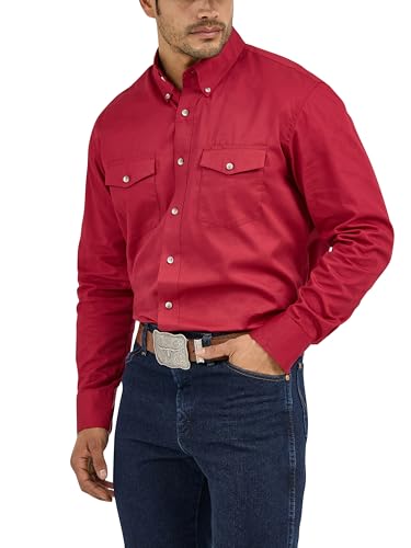 Wrangler Mens Painted Desert Two Pocket Long Sleeve Work Button Down Shirts, Red, X-Large US