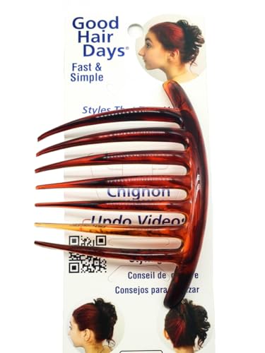 Good Hair Days French Twist Comb – 7‑Tooth Curved Styling Comb for Elegant Updos, Bridal Jewelry & Hair Pin Accessories in Daily & Wedding – Tortoise Shell