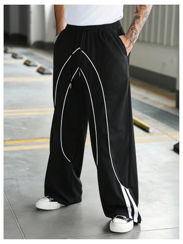 SOLY HUX Men's Wide Leg Track Pants Drawstring Waist Baggy Parachute Sweatpants with Pockets Streetwear2