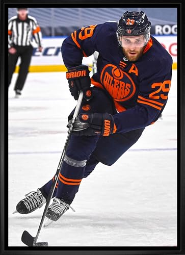 Leon Draisaitl 20x29 Canvas Framed Oilers with Puck