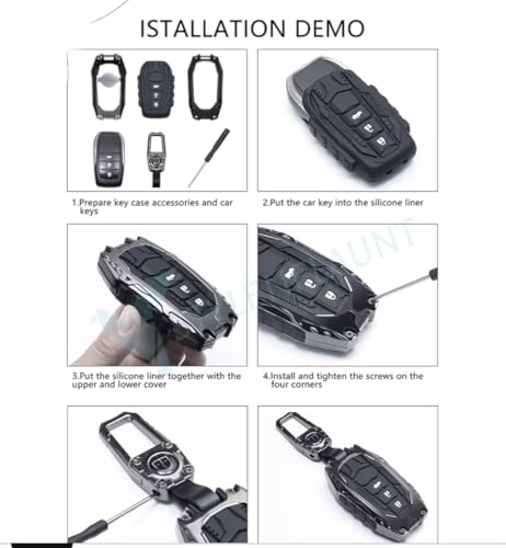 Image of Metal Black Car Key Protective Shockproof Cover /Case and Keychain Compatible with Xuv 700, Scorpio-N, Thar, Thar Roxx, Xuv 3XO,Bolero (3-Button Flip Key)