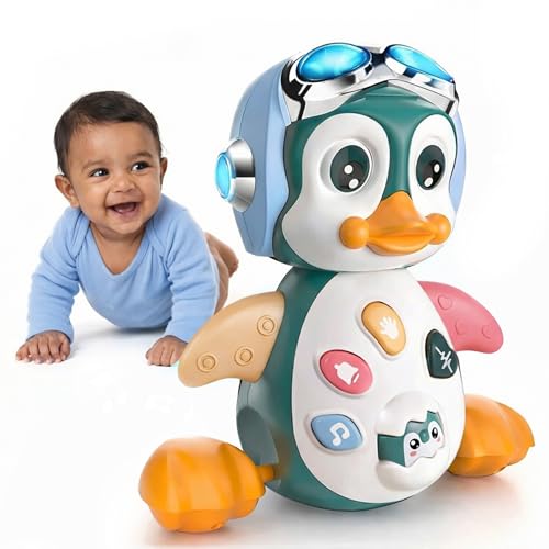 Image of Kidology Crawling Penguin Baby Toy with LED Lights | Interactive Musical Kids Toy for Early Learning & Entertainment | Perfect Christmas and Birthday Gift for Toddlers & Infants (Blue)