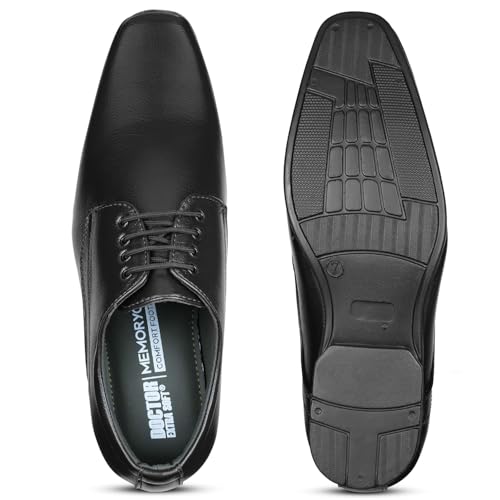 Image of DOCTOR EXTRA SOFT Men's Black Formal Shoes- Classic Office Business Dress Shoes, Slip On & Lace Up Style, Lightweight Cushioned Sole, Non-Slip Professional Work, Wedding,Party & Casual Footwear D-851