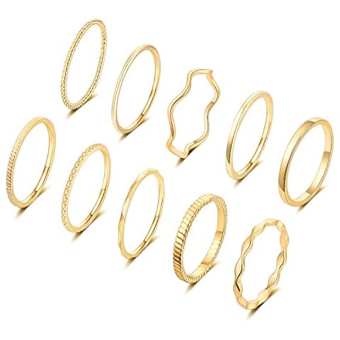 WFYOU 10 Pcs 1-2mm 18K Gold Plated Simple Rings for Women Band Knuckle Stacking Midi Rings Elegant Classic Minimalist Rings Comfort Fit Cover
