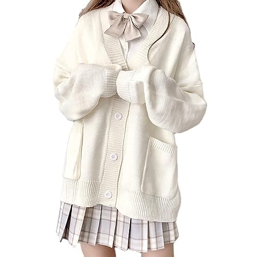 Kawaii Cardigan Sweater for Teen Girls Cute Long Sleeve Loose Knitted Jacket Coat Aesthetic Japanese School Uniform