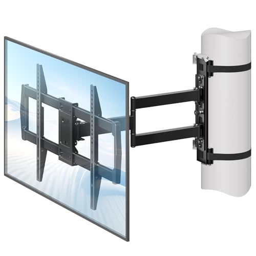 MOUNTUP Pillar TV Mount for 32-75 TVs Full Motion Strap-On Post Mount for Round & Square Columns Swivel Tilt Level No-Drill Design Max VESA 600x400mm Holds 88 lbs Black