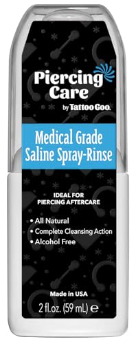 Tattoo Goo Saline-Spray Rinse, Aftercare Spray & Rinse for Piercings - Safely Cleans with Sodium Chloride 99.9% - 2 oz