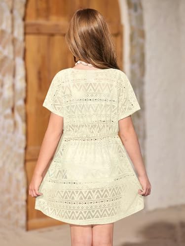 Image of BesserBay Girls Summer Crochet Bat Sleeve Swim Cover Up Kids Fashion Hollow Out Beach Dress 5-14 Years
