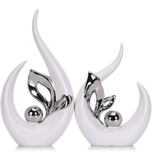 Sculpture Abstraite en Céramique - Objets de Décoration Moderne pour Salon, Statue Design Élégante pour Table Basse, Étagères et Bureau - Set de 2,...