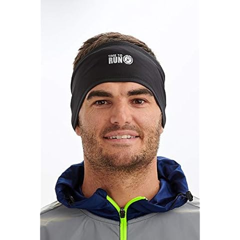 Time To Run Running Headband For Men & Women - Lightweight Thermal Quick Dry Wicking Reflective Print Black Cover