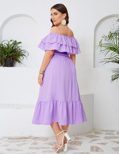 Image of KOJOOIN Women Plus Size Off Shoulder Maxi Dress Ruffle Flowy Casual Summer Boho Long Dresses