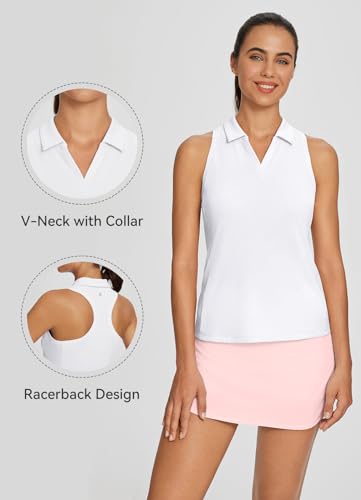 baleaf Womens Golf Shirt Sleeveless Tennis Tank Tops V-Neck Racerback Polo Collar UPF4
