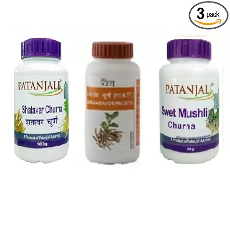 PATANJALI COMBO OF SHATAVAR, SWET MUSHLI AND ASHWAGANDHA CHURNA (100 g EACH)