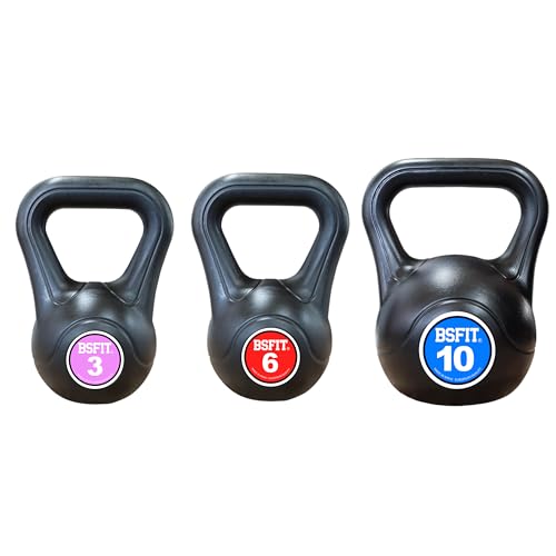 BSFIT pesas rusas pesa, kettlebell de Hormigón y hierro con Mango Ergonómico. pesa rusa Kettlebell para Entrenamiento Muscular en casa y Gimnasio. Dumbbell (Juego de 3 + 6 + 10)