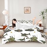 Picture of Manfei War Theme Duvet Cover Set Queen Size, Aircraft Tanks Bedding Set 3pcs for Kids Boys, Retro Army Green Airplane Tanks Comforter Cover Soft Polyester Quilt Cover with 2 Pillowcases,No Comforter