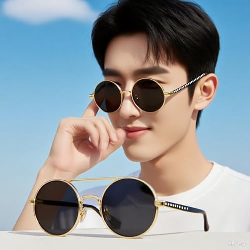 Men's Adjustable Tint Polarized Sunglasses 1-9 Stepless ND Lens, UV400 Protection, Round Frame for Driving, Cycling, Beach2