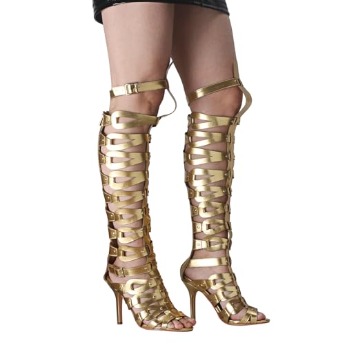 Image of Hanfike Knee High Sandals for Women Gladiator Cut Out Summer Roman Boots