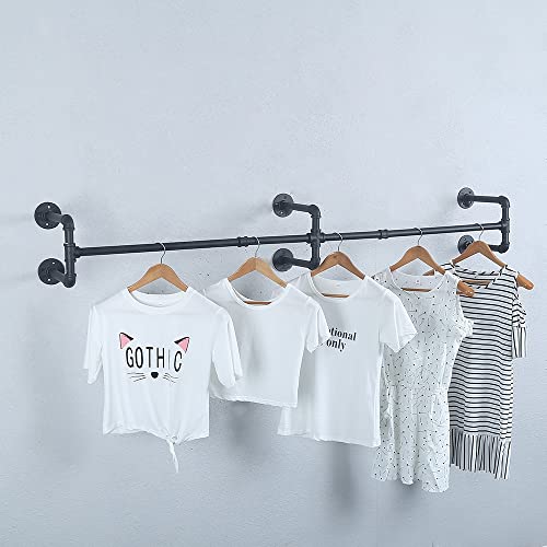 Industrial Pipe Clothing Rack Wall Mounted,Vintage Retail Garment Rack Display Rack Cloths Rack,Metal Commercial Clothes Racks For Hanging Clothes,Iron Clothing Rod Laundry Room(70.86In,Black) #TOP5