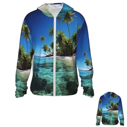 NONHAI Men's Sun Protection Jacket UPF 50+ Full Zipper Long Sleeve UV Hoodie Shirt Palm Trees and Women's Outdoor Jacket Black