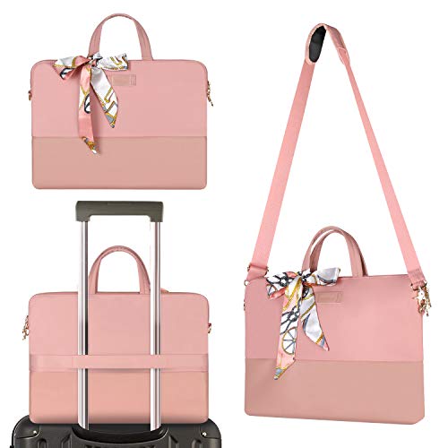 Kamlui Laptop Bag 15.6 Inch For Women Ladies With Zipper Strap Luggage Sleeve Office Business Professional Commuter Quilted Pink Thin Mini Kawaii Designer Stylish Crossbody Computer Cover Skin Case #TOP1