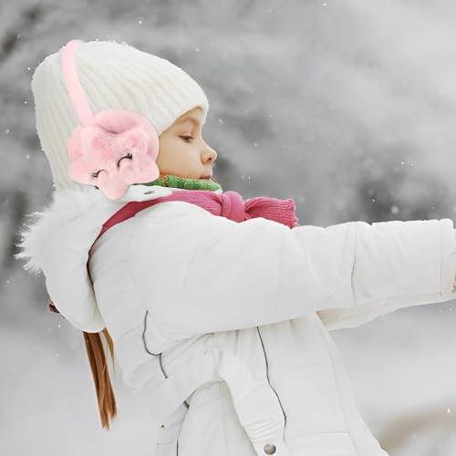 CHENKEE Winter Plüsch Ohrenschützer, 2 Stücke Kindern Ohrenschützer,Warme Ohrenwärmer, Winter Plüsch Outdoor Verstellbarer ohrenwärmer, Rosa, Grau (Stern)