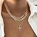 IFKM Layered Gold Choker Necklaces For Women, 14k Gold Plated Pendant Necklace Trendy Dainty Chain Layered CZ Cross Choker Necklaces Fashion Jewelry Gift