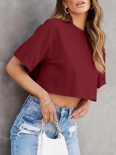Image of Tankaneo Women Crop T-Shirts Half Sleeve Drop Shoulder Cropped Tops Y2K Casual Summer Basic Tees
