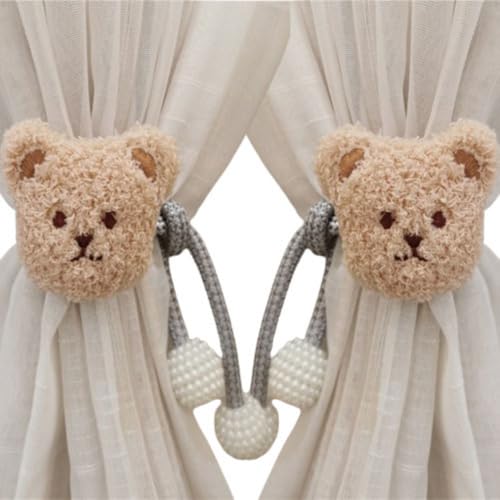 Alzapaños de cortina de oso de dibujos animados, alzapaños flexibles, correa de encuadernación de cortina de oso de felpa, hebillas de cortina de ventana de habitación de niños, decoración del hogar