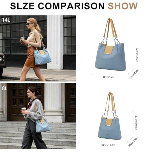 Image of BESMART Denim Tote Bag for Women, Large PU Leather Canvas Shoulder Bags with Circle Chain