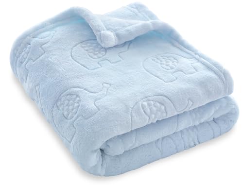 BORITAR Fleece Baby Blanket with 3D Elephant Design for Boys Girls, Ultra Soft Cozy Receiving Blanket for Newborn Infant Toddler, Fluffy Blanket for Crib, Stroller (30x40 Inches, Light Blue)