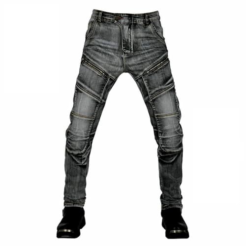 RCLONGEU Pantalones Moto Hombre con Retirable Armadura Forro Protección Interior, Jeans De Moto Respirable Resistente Al Desgaste Tela Motorcycle Biker Pants (Gris,XXL)