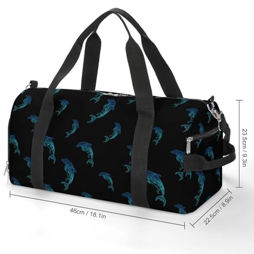 Dolphin Vintage Funny Gym Bag Travel Tote Bag Duffel Bag with Shoe Compartment for Weekender Sports Vacation3
