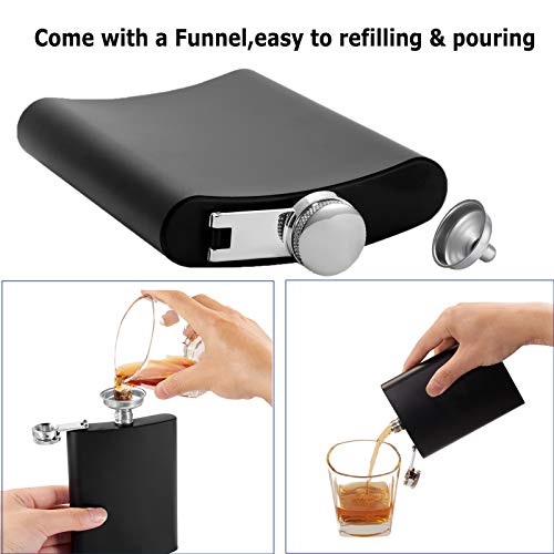 Hip Flask For Men Liquor Flask Stainless Steel Leak Proof Flask With Funnel Set For Women Pocket Alcohol Drinking Flask Set 8Oz (Black*6) #TOP3