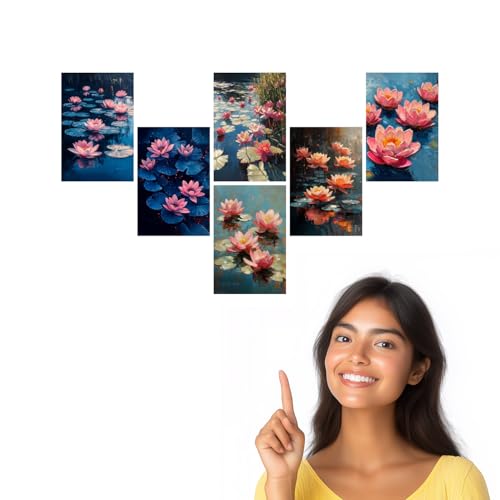 Image of SiddArtify Floral Wall Art Prints Set - Impressionist Lotus Flower Poster Decor for Living Room Bedroom Office - Set of 2-4x6 Inch - Board (Pack of 6) - Sticker (Pack of 6)