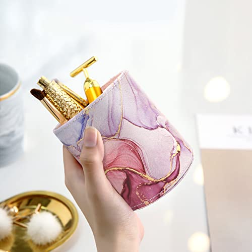 Image of Pen Holder for Women Girls, Pencil Cup Pink Desk Decor, Makeup Brush Holder Large Pu Leather Multi-Functional Organizer Cup for Office, Classroom, Home, Colorful Marble