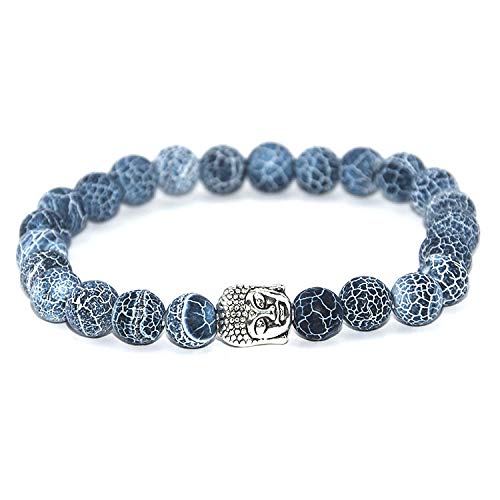 Bracelet en pierre naturelle noir et perles altérées élastique pour homme