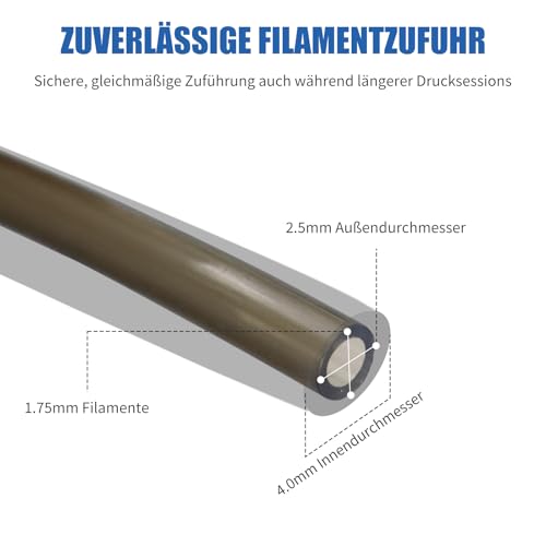 PTFE Schlauch 10m mit 4 Schlauchverbinder und Cutter, 4mmx2,5mm Reibungsarmer PTFE Tube Teflonschlauch für 1,75 mm 3D Drucker Filament, für Bambu Lab A1/P1P/X1C, Creality K1/K1 Max Ender 3 V3