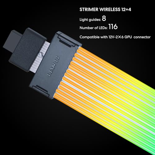 Image of Lian Li Strimer Wireless 16-Pin GPU RGB Power Extension Cable, 2.4GHz Wireless Lighting Control, 370mm (14.56 in) 8 Light Guides, Controller Required (Not Included) (PW16-81W)