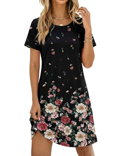 Image of Ekouaer Womens Nightgown Short Sleeve Night Dress Printed Sleepwear Soft Sleep Shirt S-3XL