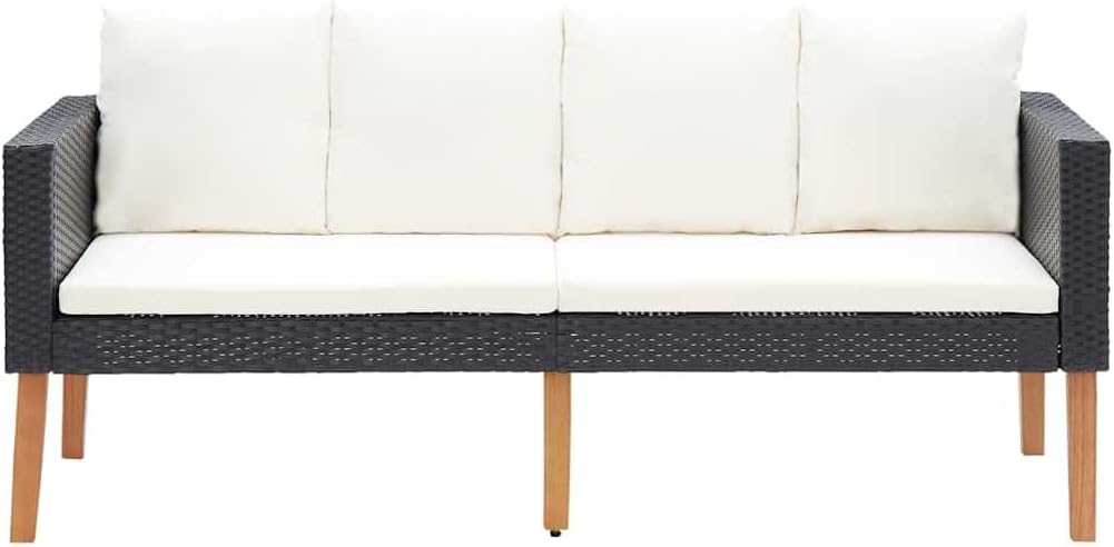 2-Seater Garden Sofa, Outdoor Patio Wicker Rattan Loveseat with Cushions, Weather Resistant Modern Furniture for Backyard, Balcony, Deck, Black