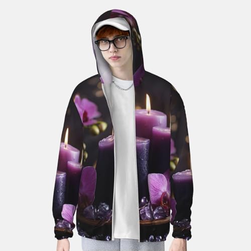 UPF 50+ Sun Protection Hoodie Long Sleeve Purple flowers and candles Sun Shirt Rash Guard Fishing Shirts for Men4