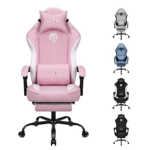 Stoff Gaming-Stuhl für Erwachsene, PC Computersessel mit Fußstütze, ergonomischer...
