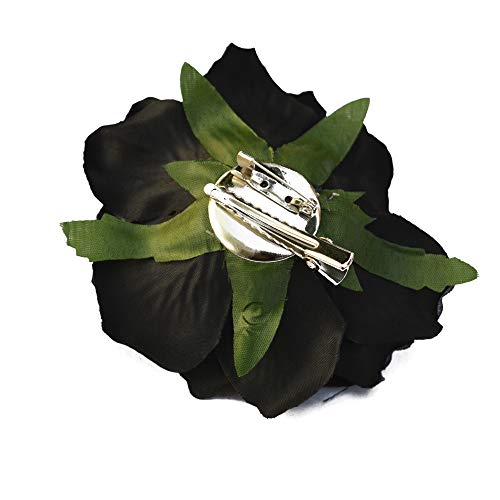 Holy Kt Handmade Bride Women Rose Flower Wreath Dark Red Velvet Rose Hair Flower Clip And Pin Rose Flower Hair Clip Flamenco Dancer Pin Up Flower Brooch (Black) One Size #TOP3