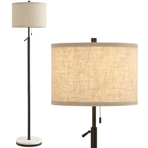 GyroVu Lámpara de pie para salón con base de mármol negro, pantalla de lino, altura regulable con interruptor de cadena, lámpara de pie moderna para salón, dormitorio y oficina