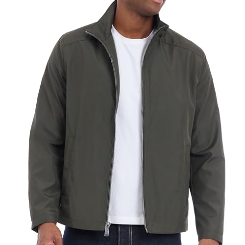 Michael Kors Men's Reinforced Polyester Jacket, Wind and Water Resistant, Dark Olive Green, Small