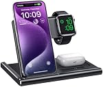 EXW Support de chargeur sans fil 3 en 1,Station de recharge pour appareils Apple, chargeur sans fil rapide pour iPhone 17 16 15 14 13 12 11 Series, AirPods Pro4/3/2, Pommes Watch10/9/8/7/6/SE/5/4/3/2 (Noir)