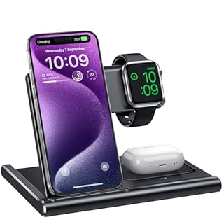 Charging Station,EXW 3 in 1 Wireless Charging Station for iPhone 17/16/15/14/13/12/11/XR/X/8,Fast Wireless Charging Stand for Airpods Pro/3/2 and Apple Watch（No Plug Included)