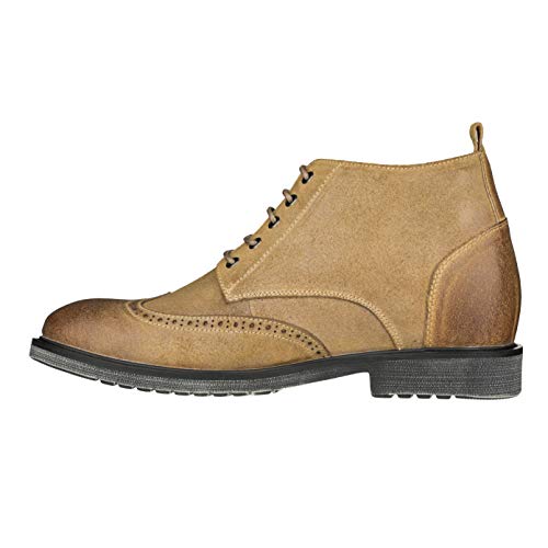 Image of CALTO Men's Invisible Height Increasing Elevator Shoes - Light Brown Premium Leather Lace-up Lightweight Wing-tip Work Boots - 3 Inches Taller - S3652 - Size 6 D(M) US
